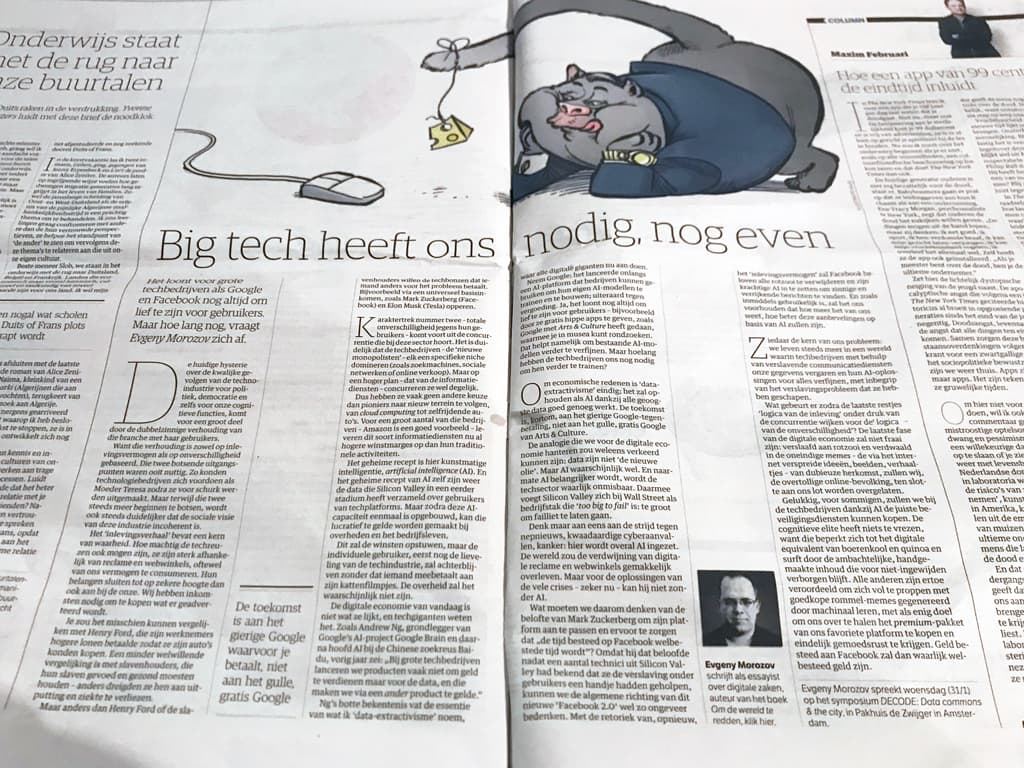 Big tech artikel Evgeny Morozov in nrc