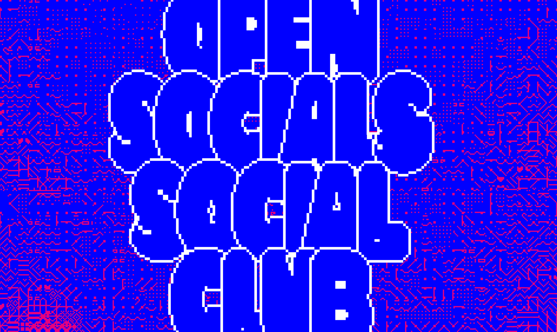 Banner Open Socials Social Club met blauwe achtergrond en wit omlijnde letters