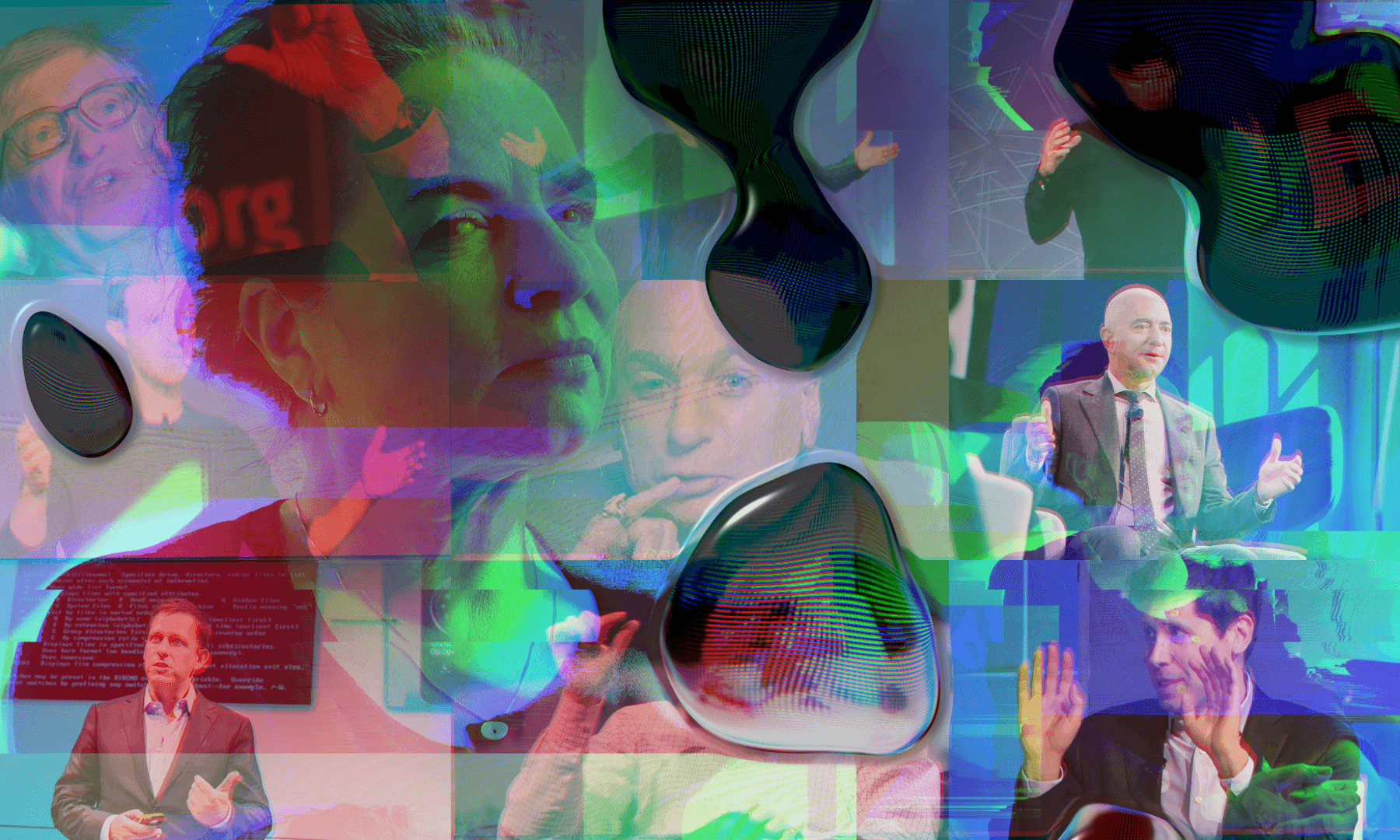 Afbeelding ter promotie van de Staat van het Internet, dat een collage is van een portret van Marleen Stikker en verschillende tech miljardairs als Jeff Bezos en Bill Gates. Ook is er een beeld van het personage 'Dr Evil' te zien. Over de collage heen lijkt zwarte vloeistof te druipen.