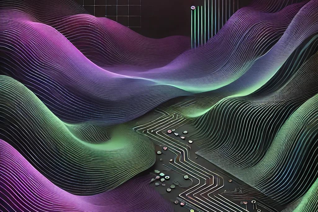 Neuronarratives graphic image with purple and green lines