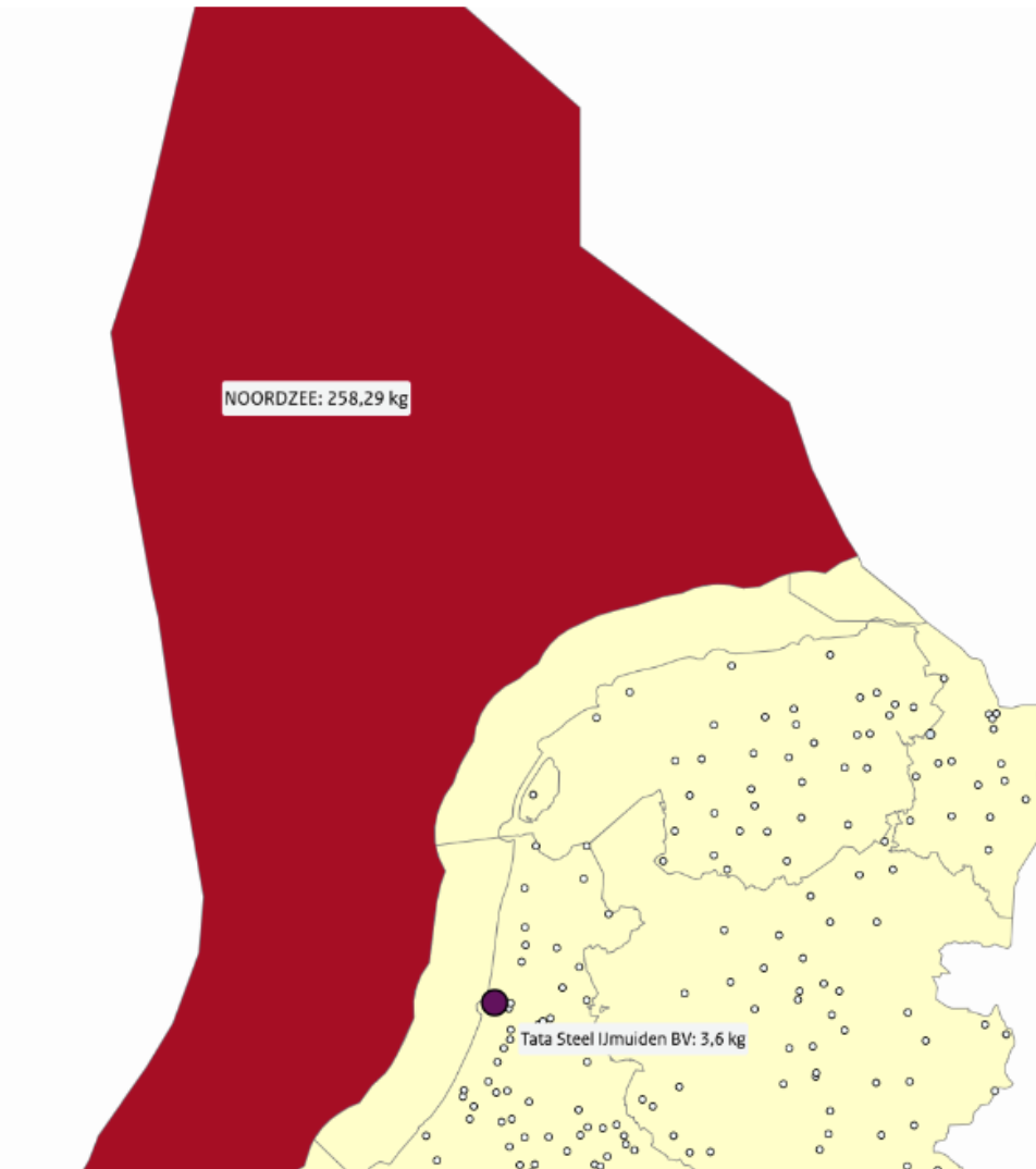 kaart van emissiedata op land en zee