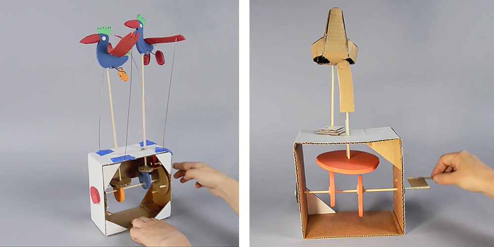 Cardboard Automata voorbeelden door The Tinkering Studio