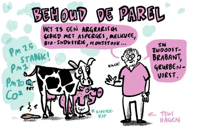 Cartoon: Burgerwetenschapper meet stank in agrarische gebied